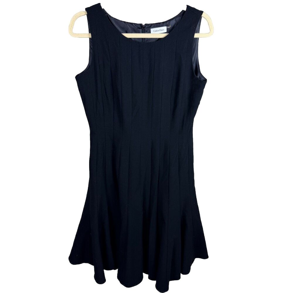 Calvin Klein Dress Black Fit Flare Sleeveless Career Cocktail Work Womens Large